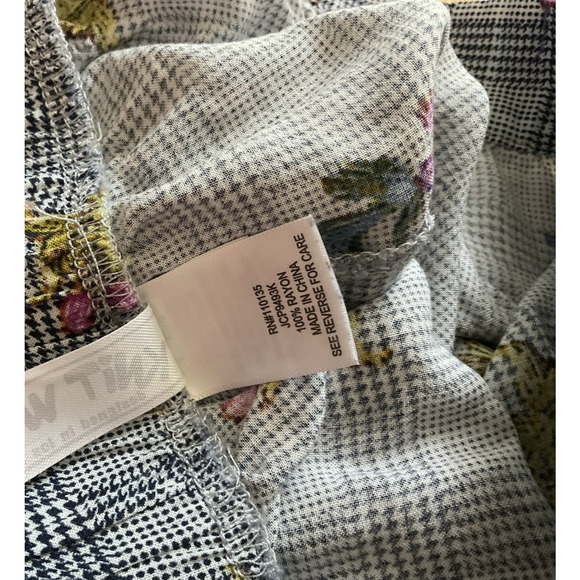 Knit Works Pants Womens 10 Blue Plaid Floral Embroidered Cropped Wide Leg Boho - Picture 8 of 10